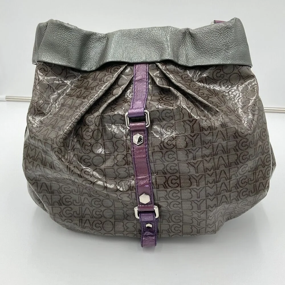 Marc By Marc Jacobs‎ Large Patent Leather Handbag Shoulder Bag Hobo Grey Purple